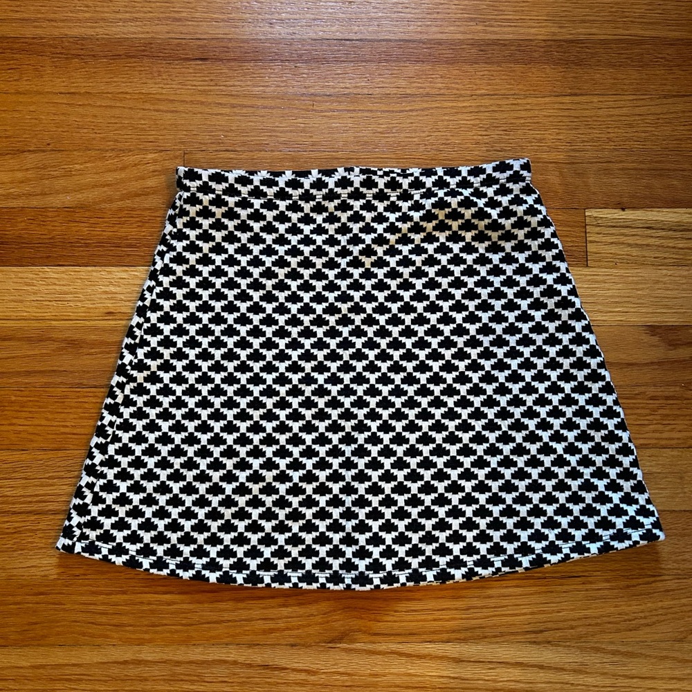Aqua Black and White Houndstooth A-Line Skirt